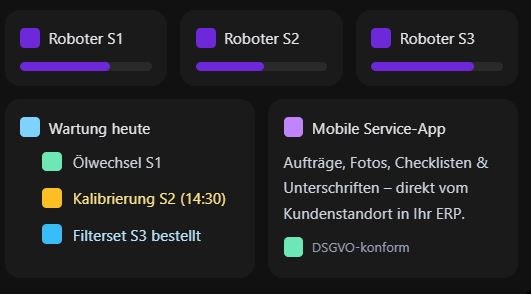 Beispiel einer SuccessX-Ansicht für Roboter, Wartung und mobile Service-App